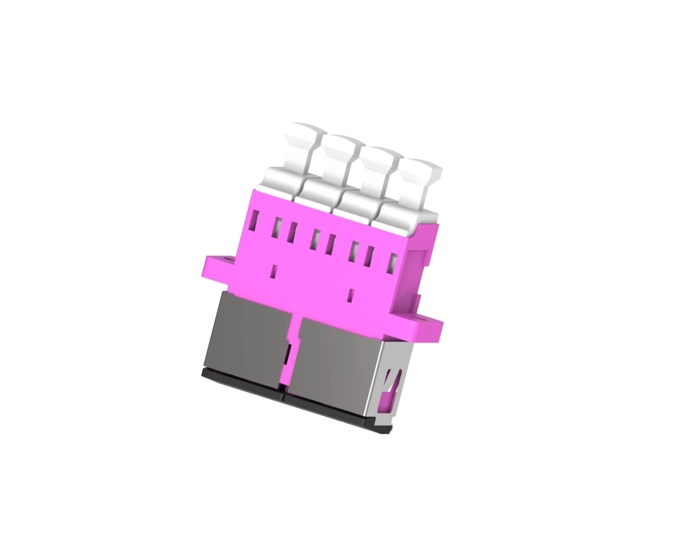 LC Quad Fiber Optic Adaptor With Flange With Metal Shutter